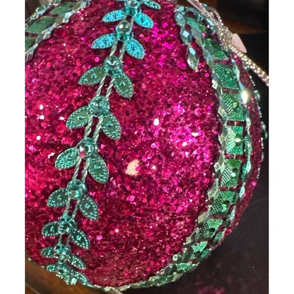 Lot of 3 Styrofoam Ball-Shaped Ornaments Teal Blue and Pink Sequins & Beads 4" - Picture 9 of 11